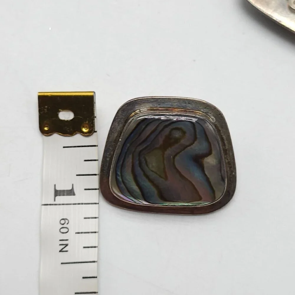 Vintage ATI Mexican Sterling Silver Abalone Shell Clip-On Earrings Square Design